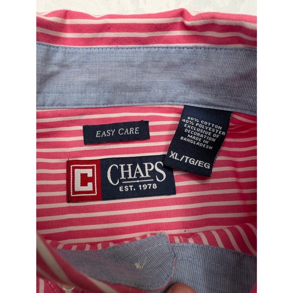 Chaps Easy Care Mens Button Down Shirt - XL Red White‎ Vertical Stripe - Picture 3 of 6